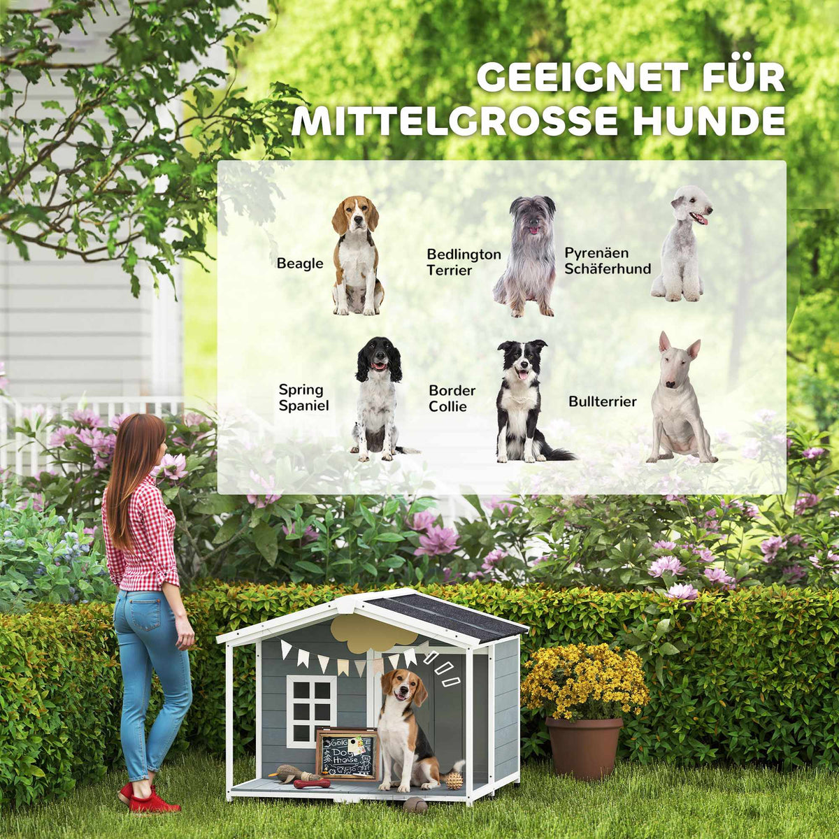 Outdoor Dog House with Veranda, Weatherproof, Easy Clean