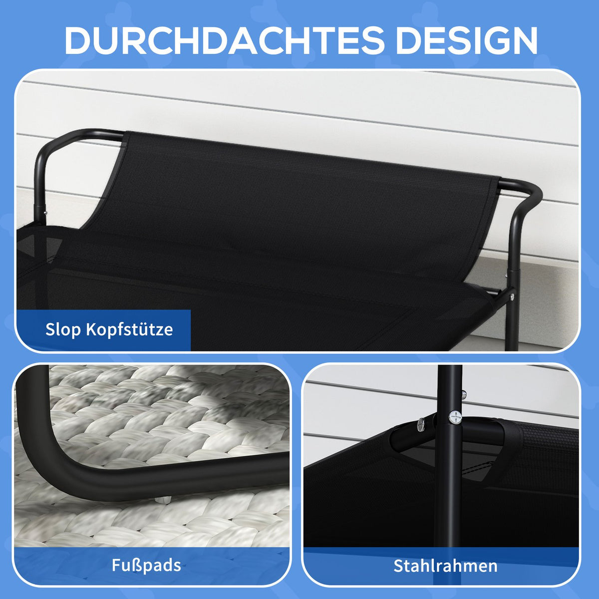Outdoor Dog Lounger, Elevated Dog Bed with Breathable Mesh Cover, Pet Bed for Small and Medium Dogs Black 91 x 69 x 29 cm