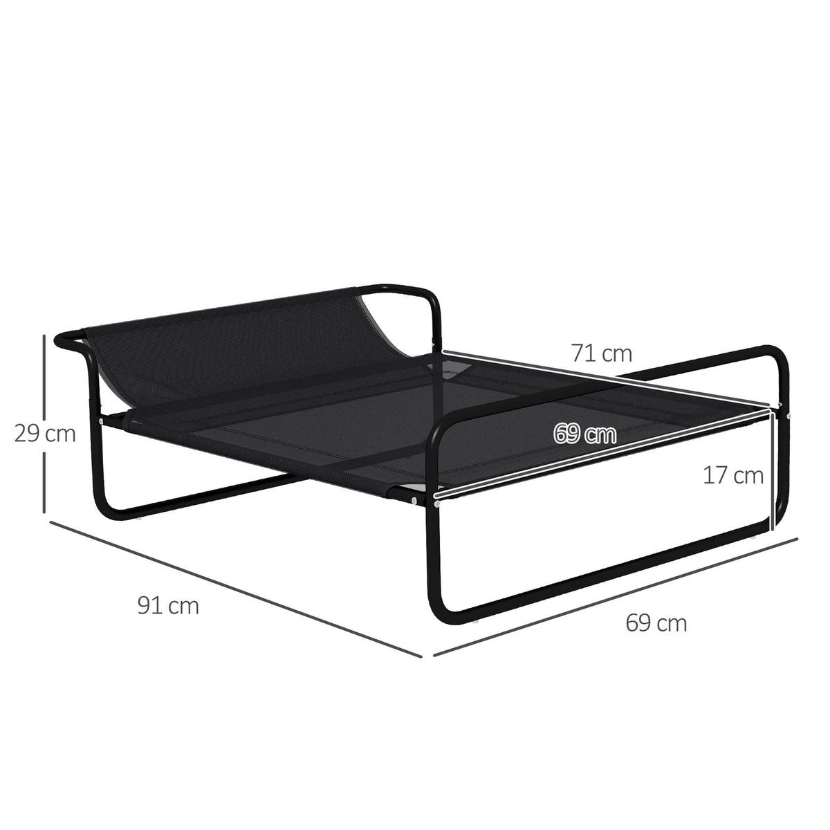Outdoor Dog Lounger, Elevated Dog Bed with Breathable Mesh Cover, Pet Bed for Small and Medium Dogs Black 91 x 69 x 29 cm