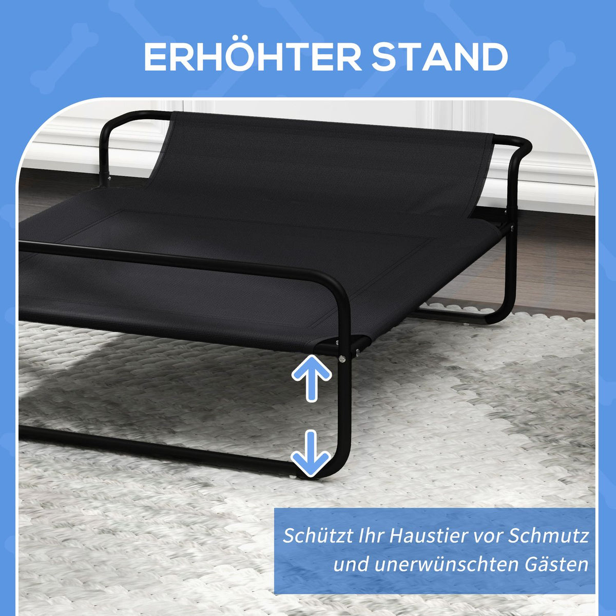 Outdoor Dog Lounger, Elevated Dog Bed with Breathable Mesh Cover, Pet Bed for Small and Medium Dogs Black 91 x 69 x 29 cm