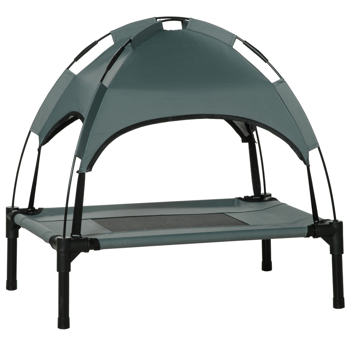Outdoor Dog Lounger With Roof Elevated Pet Bed With Canopy, Breathable Taffeta Fabric, Gray, 61X46X62Cm