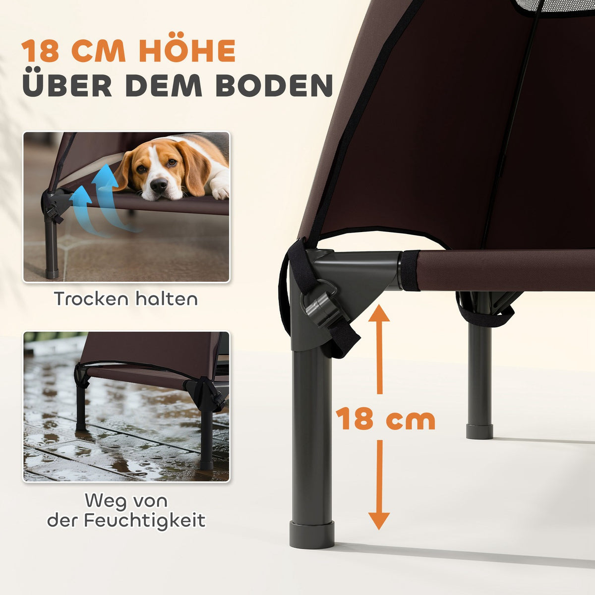 Outdoor Dog Lounger with Roof, Elevated Dog Bed for Large Dogs, Cooling Pet Lounger with Washable Mesh Metal Frame Carrying Bag, Pet Bed for Outdoor Camping 91x76x90cm, Coffee |
