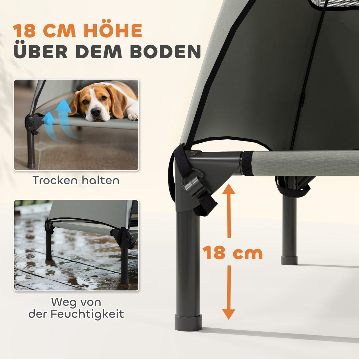 Outdoor Dog Lounger with Roof, Elevated Dog Bed for Large Dogs, Cooling Pet Lounger with Washable Mesh Metal Frame Carrying Bag, Pet Bed for Outdoor Camping 91x76x90cm, Light Gray |