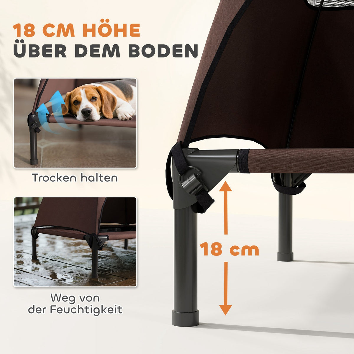Outdoor Dog Lounger with Roof, Elevated Dog Bed for Medium Dogs, Cooling Pet Lounger with Washable Mesh Metal Frame Carrying Bag, Pet Bed for Outdoor Camping 76x61x71cm, Coffee |