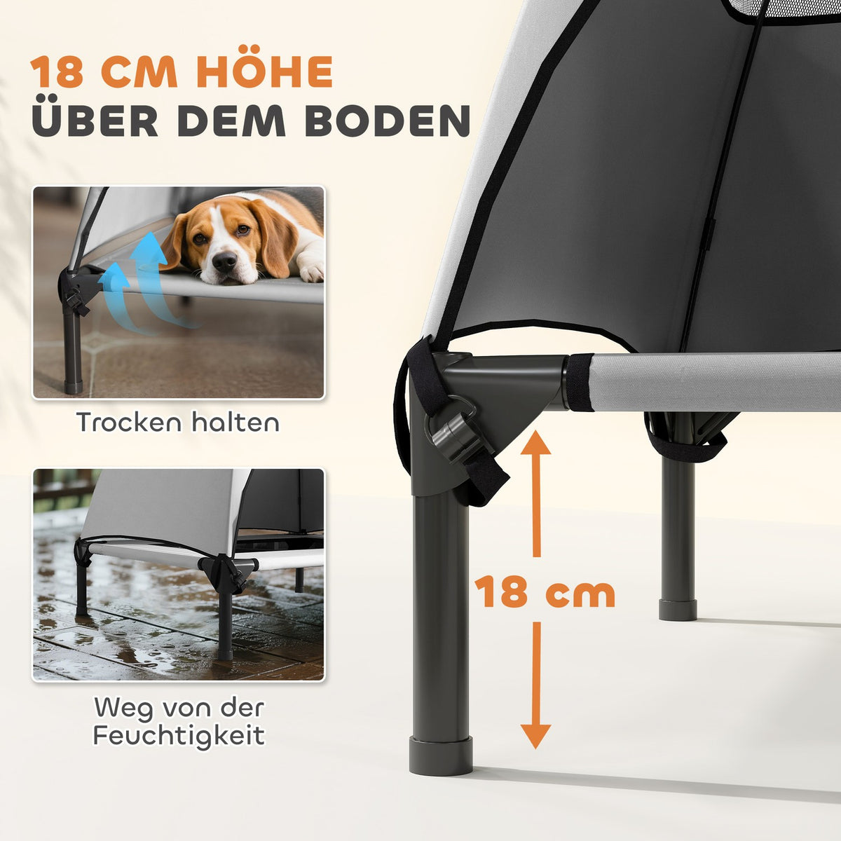 Outdoor Dog Lounger with Roof, Elevated Dog Bed for Medium Dogs, Cooling Pet Lounger with Washable Mesh Metal Frame Carrying Bag, Pet Bed for Outdoor Camping 76x61x71cm, Light Gray |
