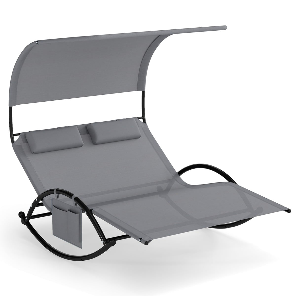 Outdoor Double Sun Lounger with Canopy and Headrests