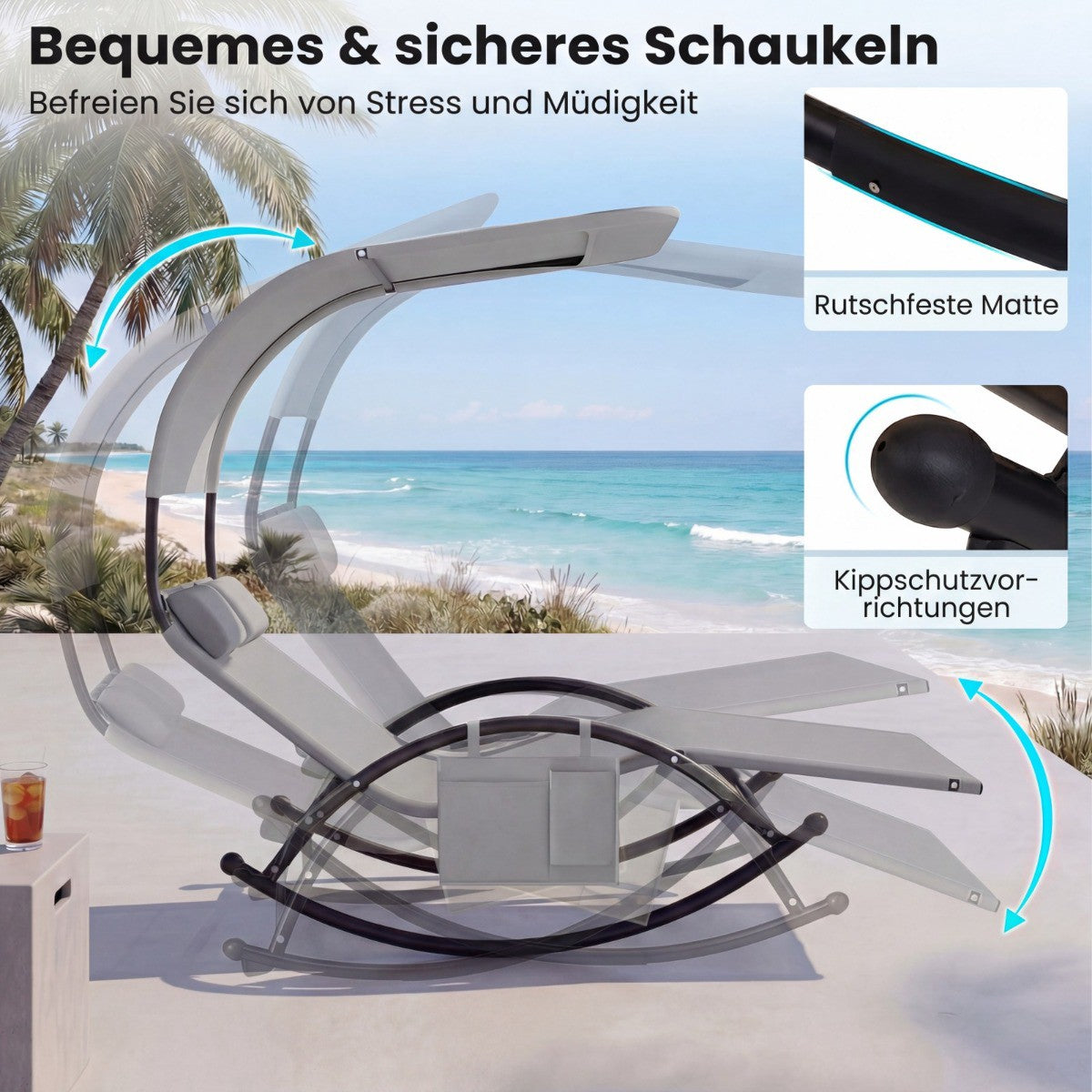 Outdoor Double Sun Lounger with Canopy and Headrests