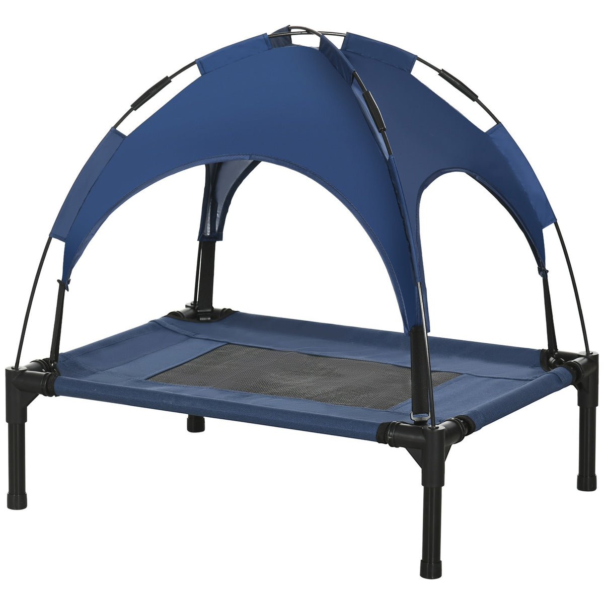 Outdoor Elevated Dog Bed With Canopy Uv Protection Pet Bed, Breathable Taffeta Fabric, Dark Blue, 61X46X62Cm