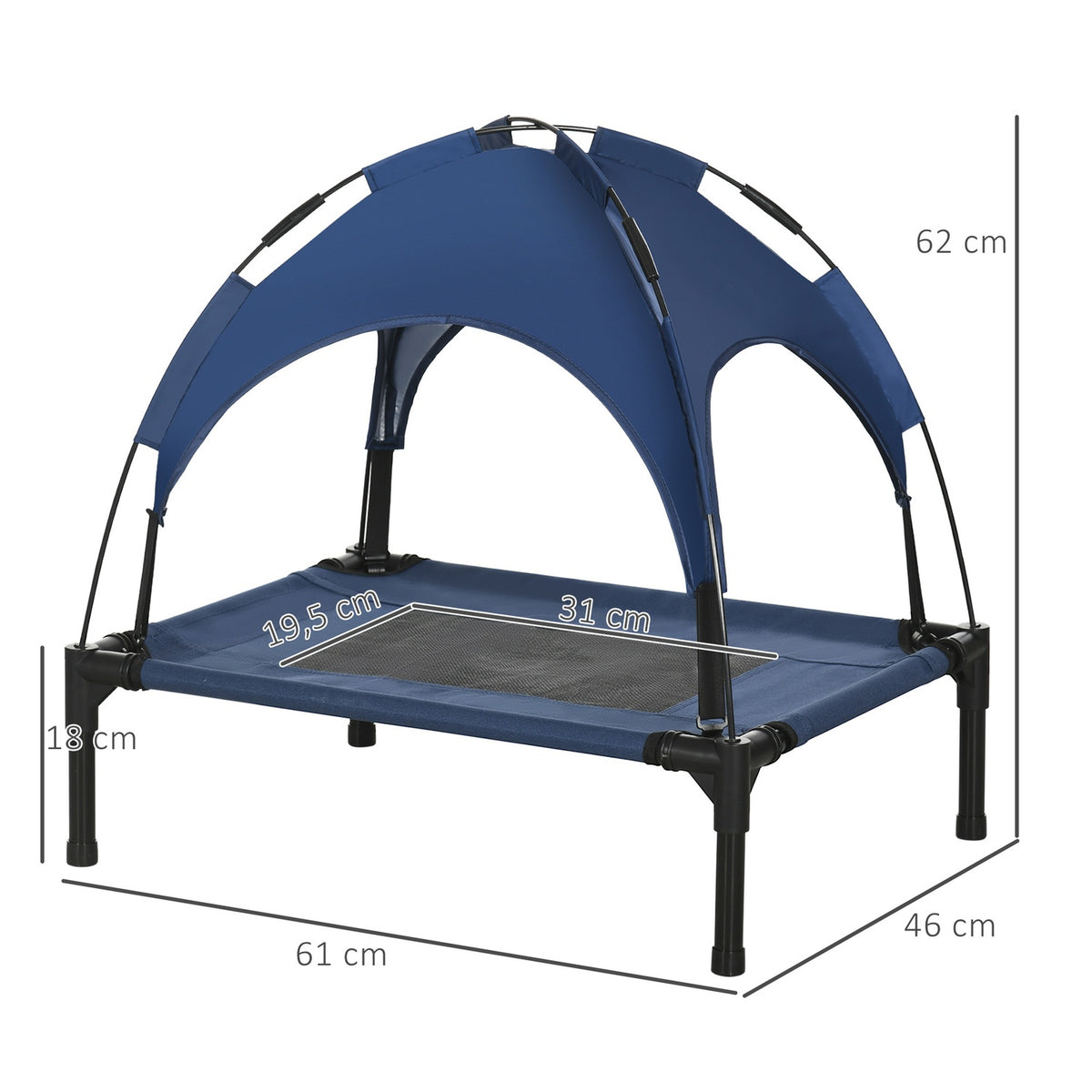 Outdoor Elevated Dog Bed With Canopy Uv Protection Pet Bed, Breathable Taffeta Fabric, Dark Blue, 61X46X62Cm