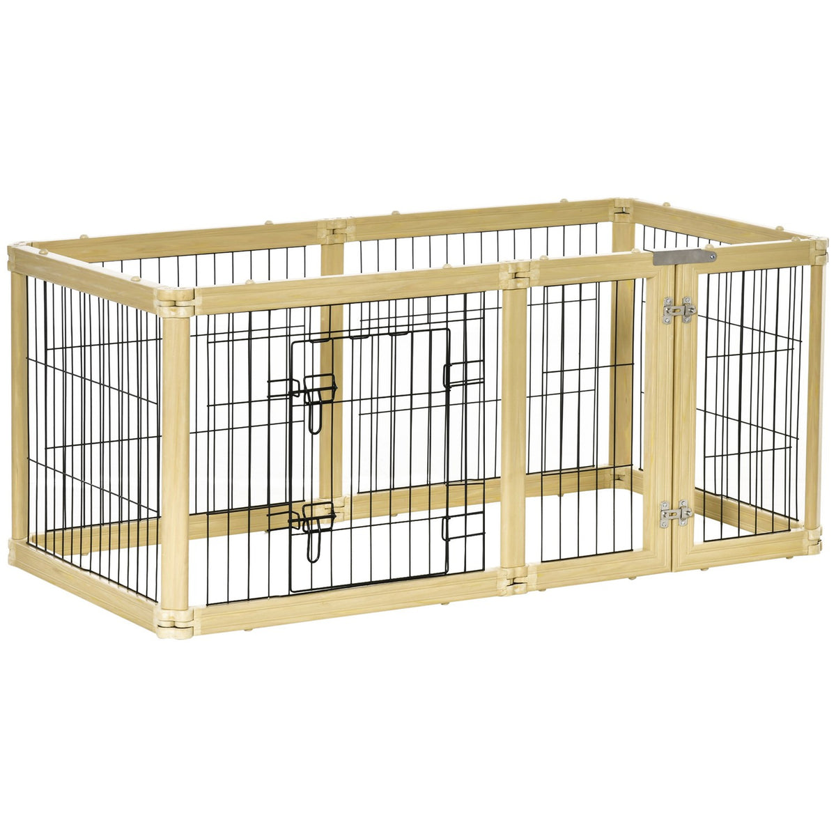 Outdoor Enclosure 6 Pieces Protective Gate Diy Playpen Puppy Run Outdoor Enclosure With Door For Small Dogs Foldable Natural Wood 420 X 62 Cm