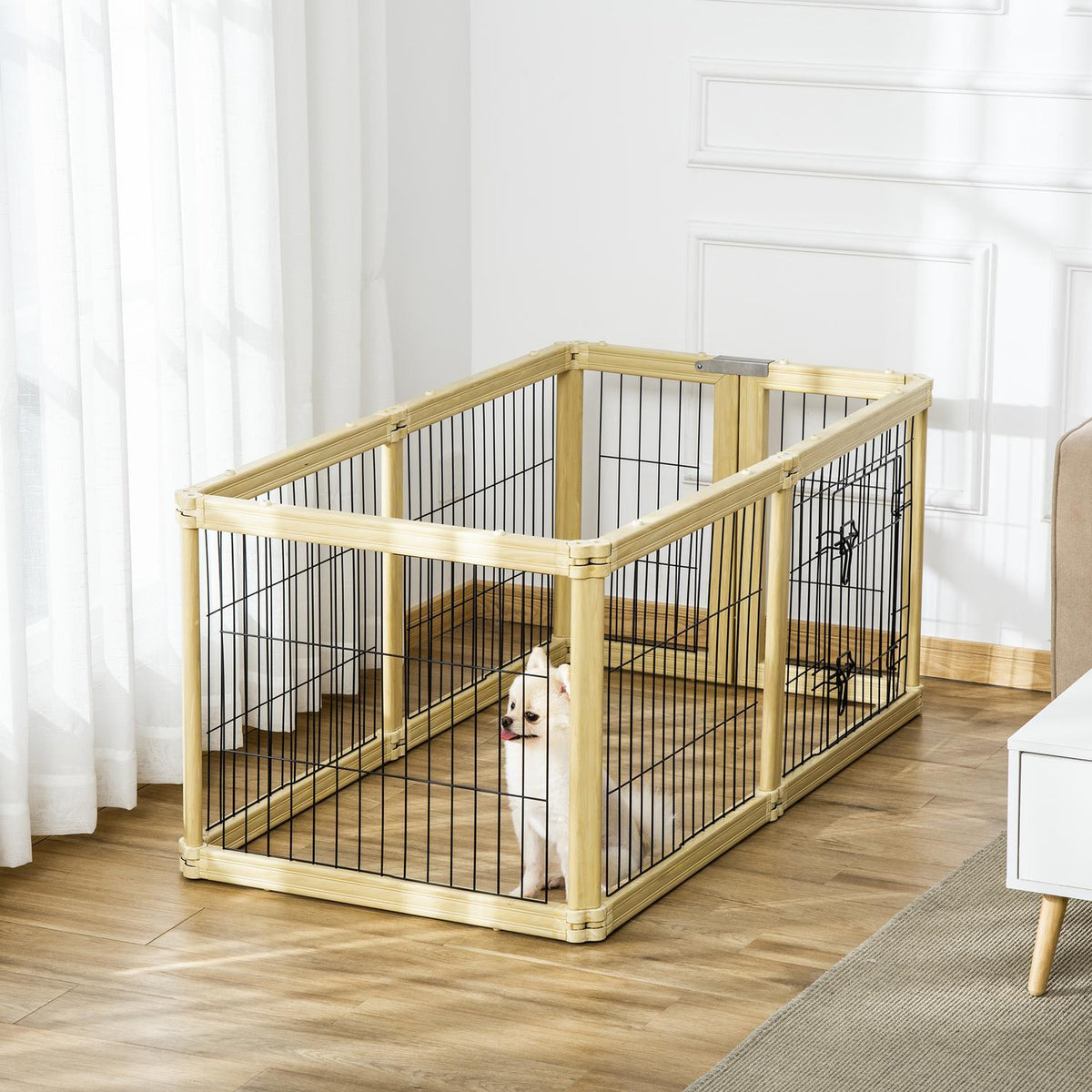 Outdoor Enclosure 6 Pieces Protective Gate Diy Playpen Puppy Run Outdoor Enclosure With Door For Small Dogs Foldable Natural Wood 420 X 62 Cm