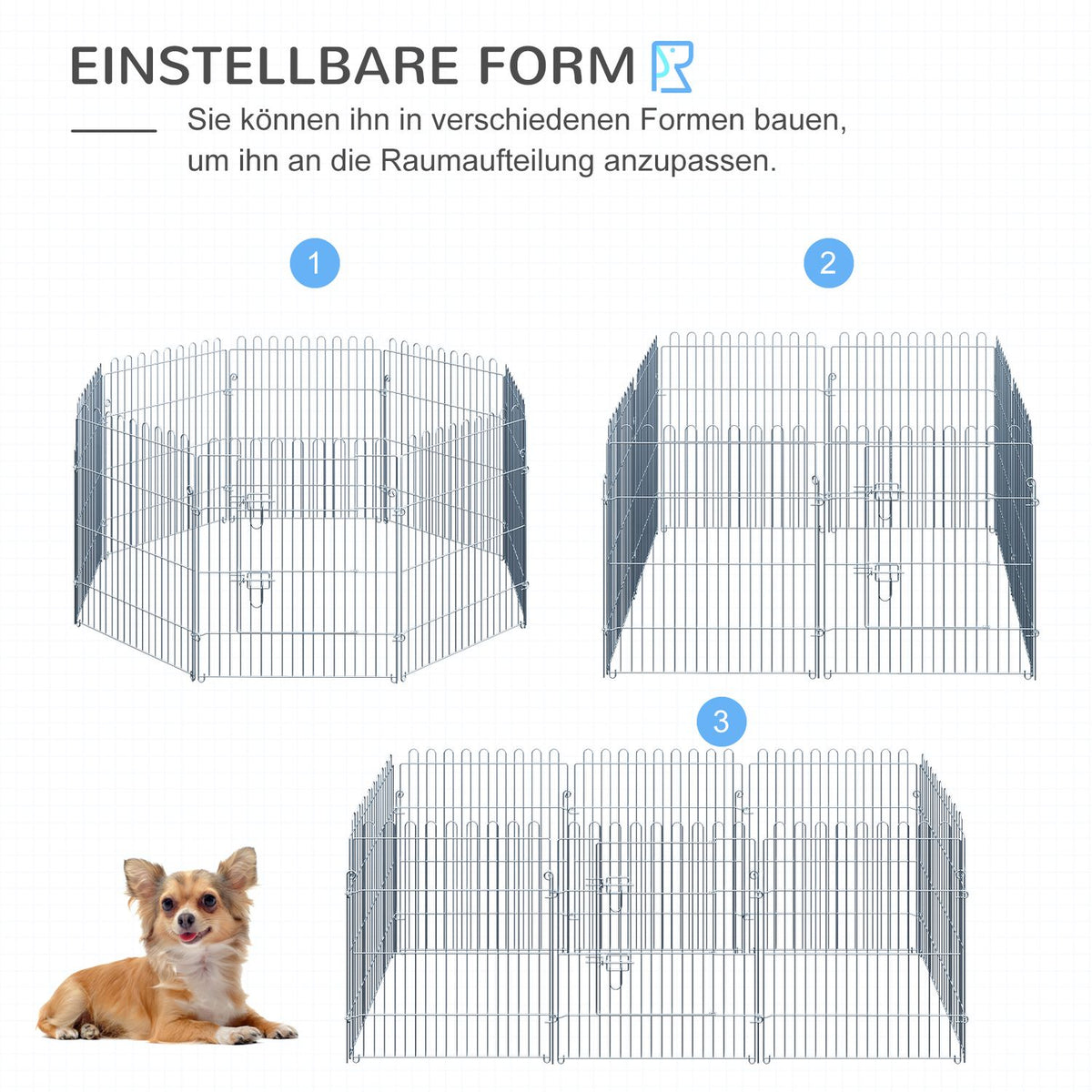 Outdoor Enclosure For Puppies, 8-Part Puppy Run & Playpen, 63X76 Cm, Safe & Stable