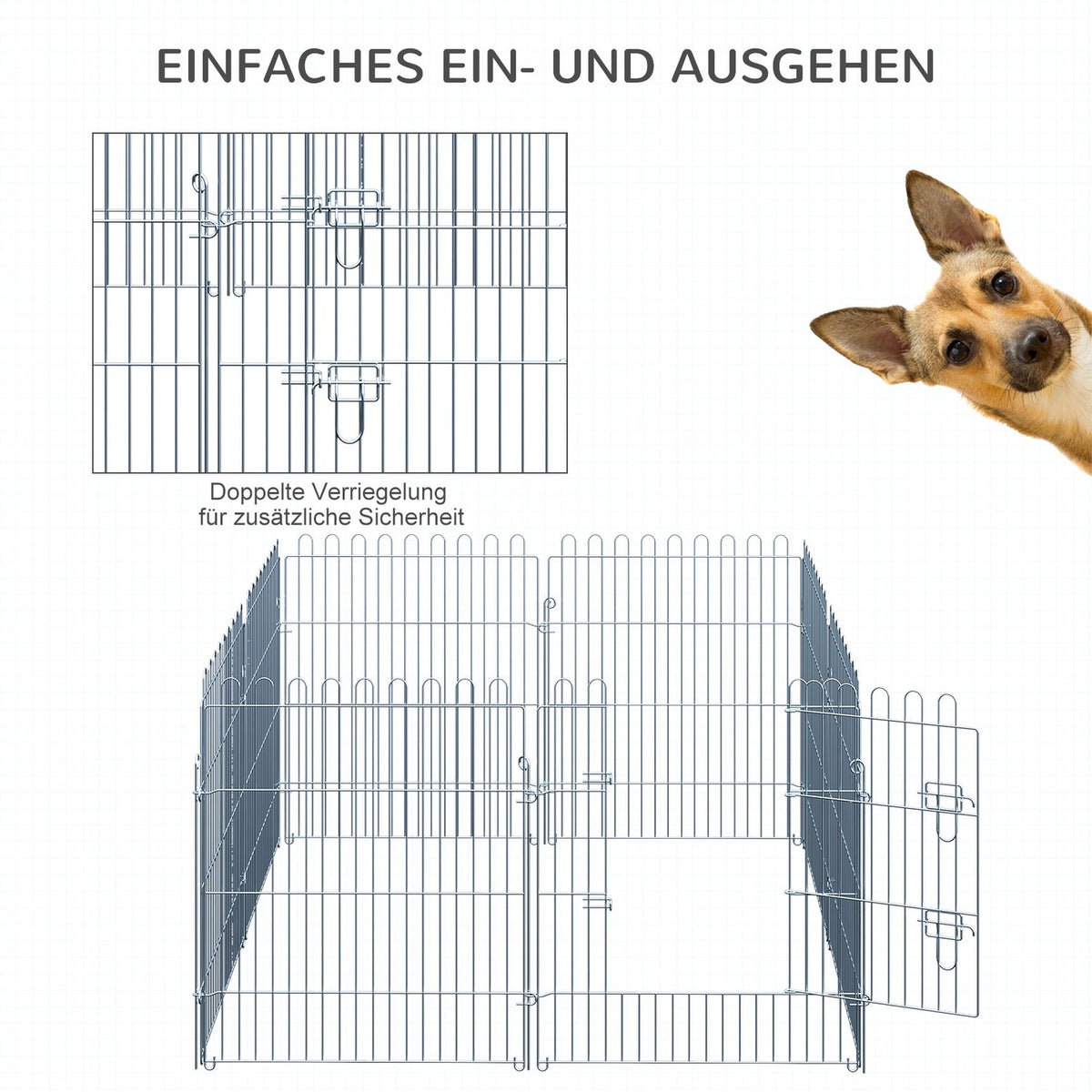 Outdoor Enclosure For Puppies, 8-Part Puppy Run & Playpen, 63X76 Cm, Safe & Stable