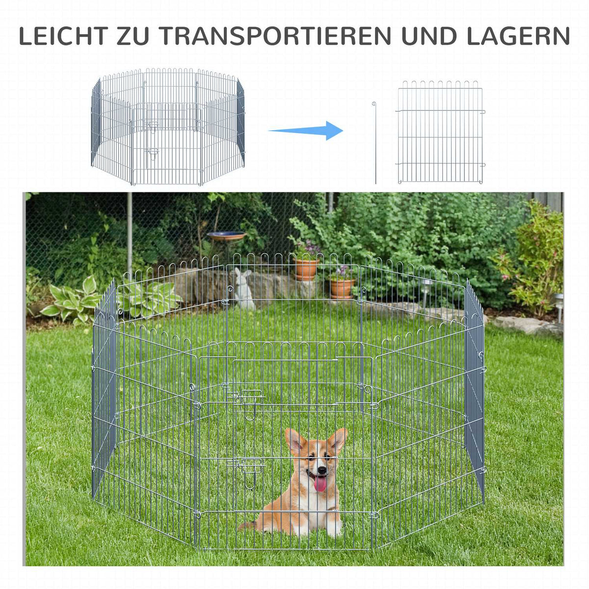Outdoor Enclosure For Puppies, 8-Part Puppy Run & Playpen, 63X76 Cm, Safe & Stable