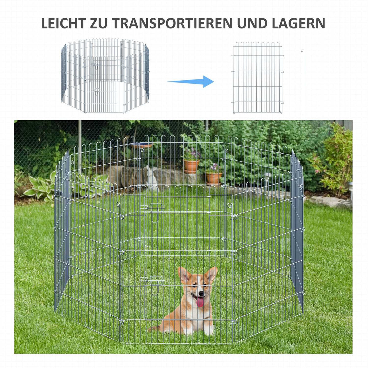 Outdoor Enclosure For Puppies, 8-Part Puppy Run & Playpen, 63X91 Cm, Safe & Stable