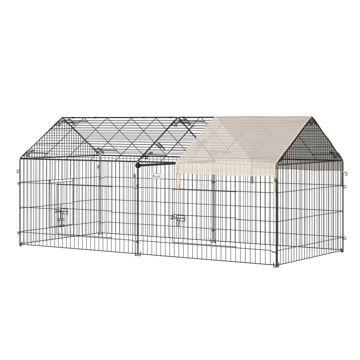 Outdoor Enclosure With Sun Protection Small Animal Enclosure Rabbit Hutch Outdoor Rabbit Outdoor Enclosure Metal Beige + Black 220 X 103 X 103 Cm