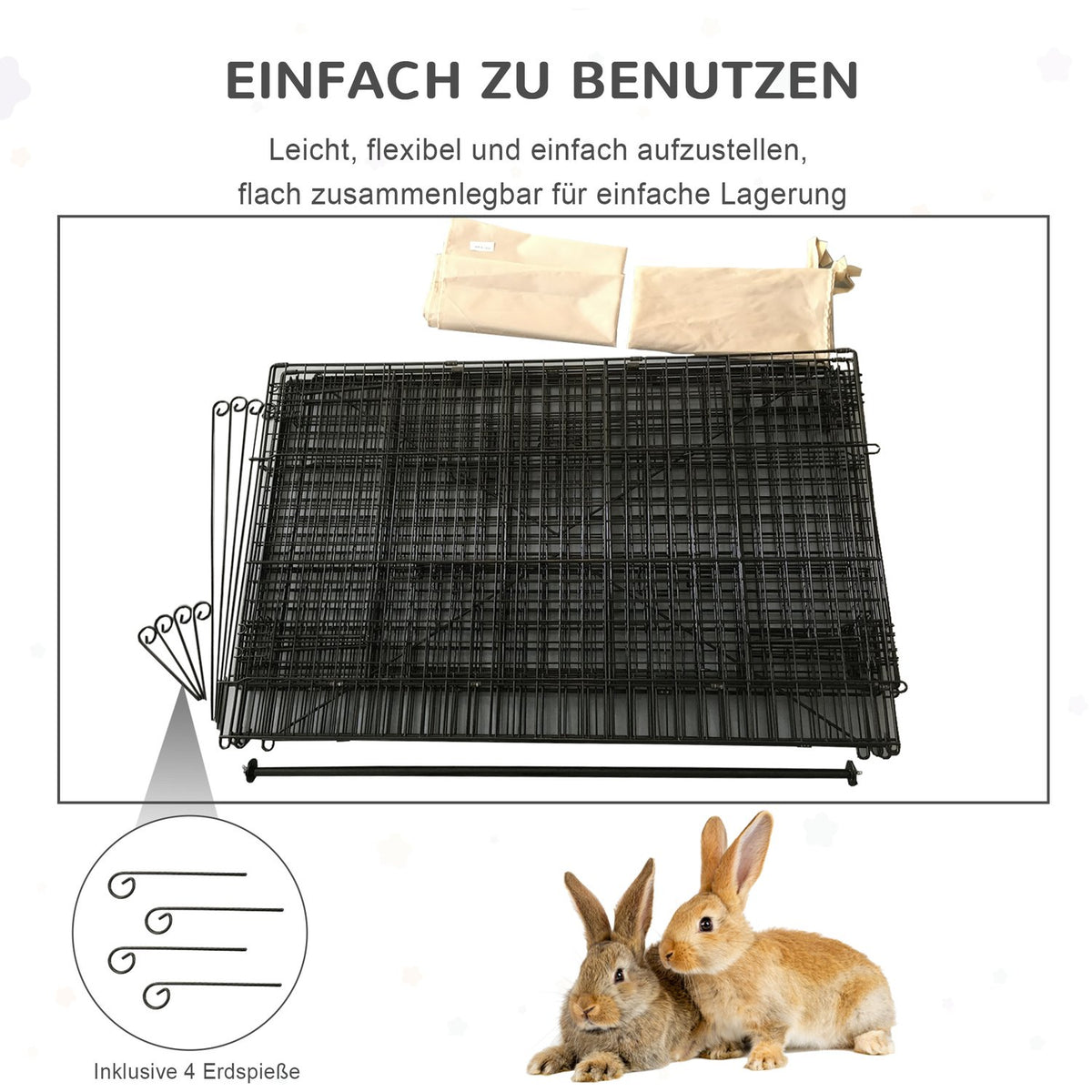 Outdoor Enclosure With Sun Protection Small Animal Enclosure Rabbit Hutch Outdoor Rabbit Outdoor Enclosure Metal Beige + Black 220 X 103 X 103 Cm
