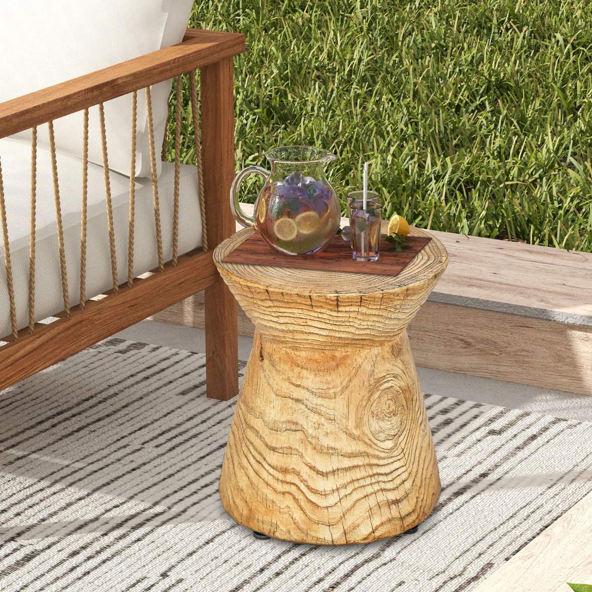Outdoor End Table, Natural Rock, Wood Grain, 14.5 x 17 in