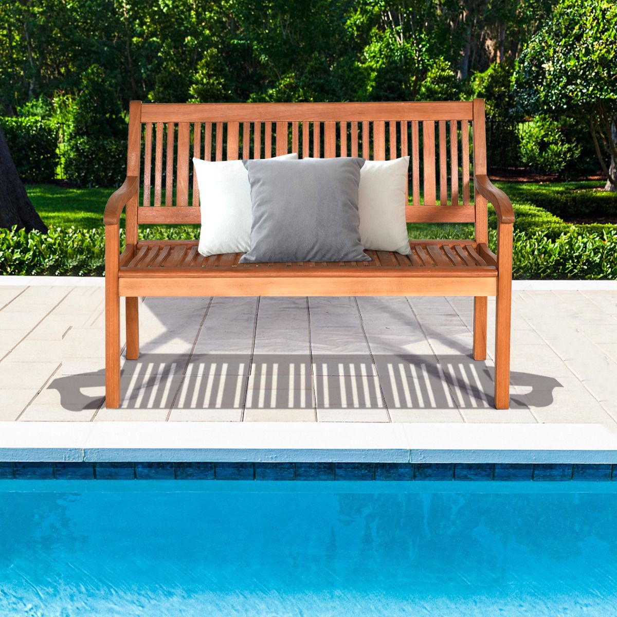 Outdoor Eucalyptus Wood Garden Bench, 2-Seater