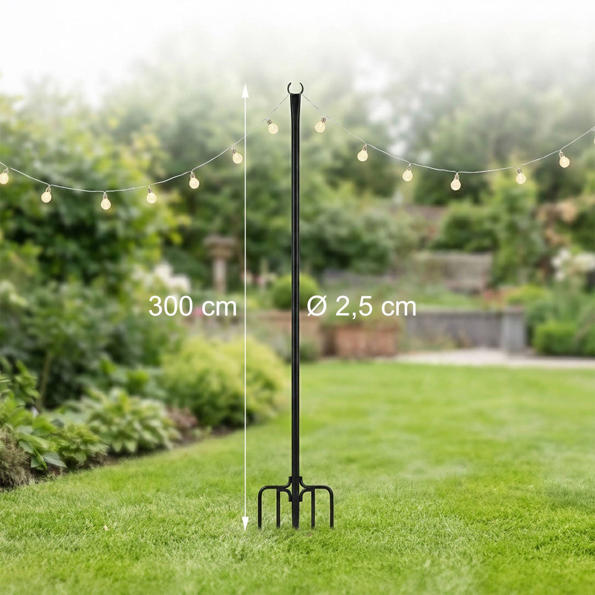 Outdoor Fairy Light Poles, 3m, Black, 6 Pack