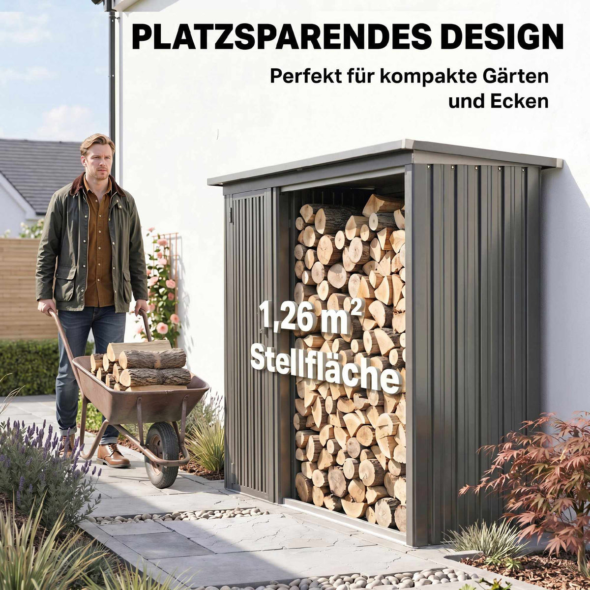 Outdoor Firewood Rack with Tool Cabinet, Galvanized Steel