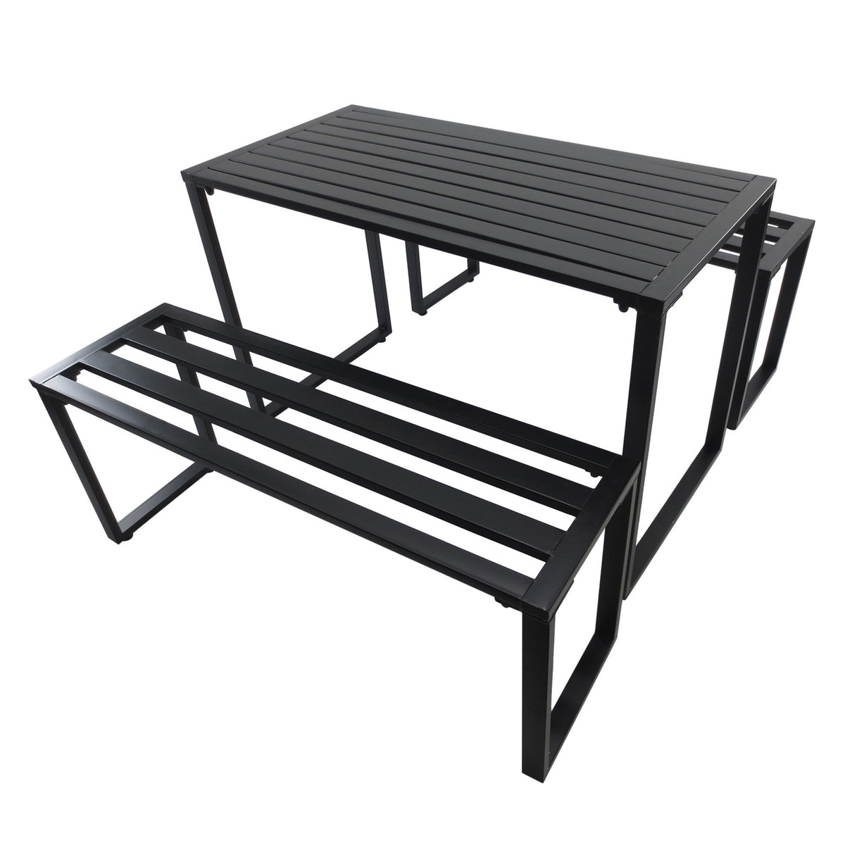 Outdoor Furniture Set Festive Set 3 Pieces Seating Group Garden Set 1 X Table 2 X Bench Metal Black 110 X 55 X 70 Cm