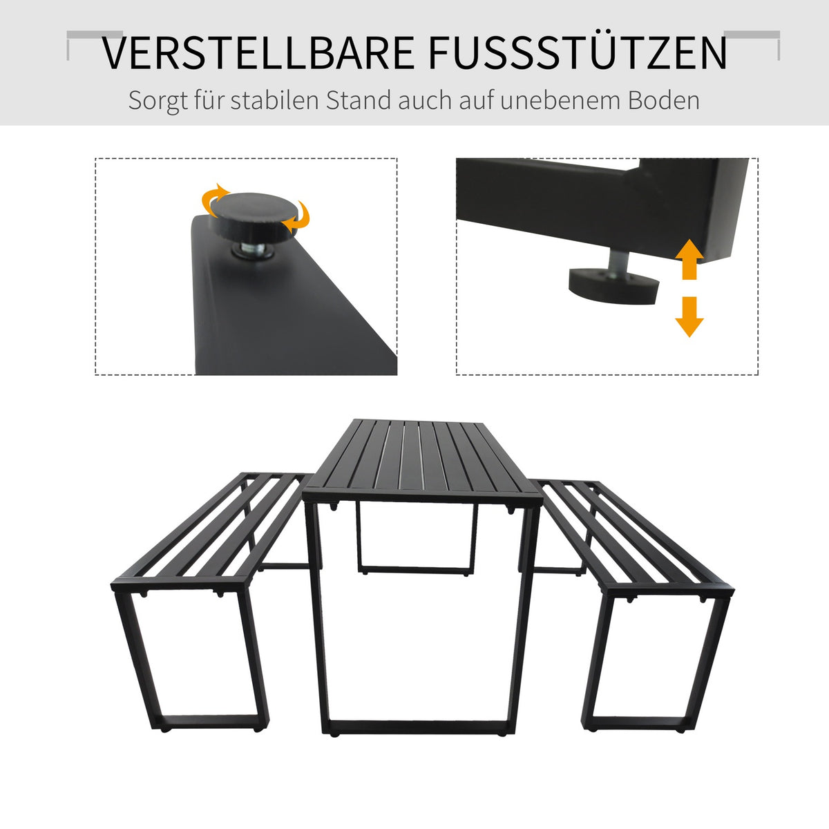 Outdoor Furniture Set Festive Set 3 Pieces Seating Group Garden Set 1 X Table 2 X Bench Metal Black 110 X 55 X 70 Cm