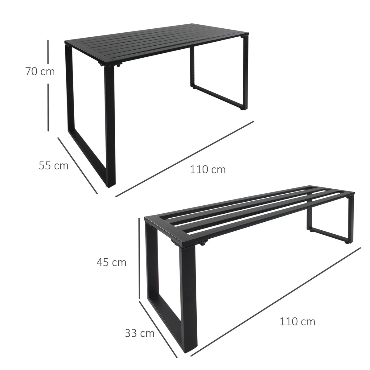 Outdoor Furniture Set Festive Set 3 Pieces Seating Group Garden Set 1 X Table 2 X Bench Metal Black 110 X 55 X 70 Cm