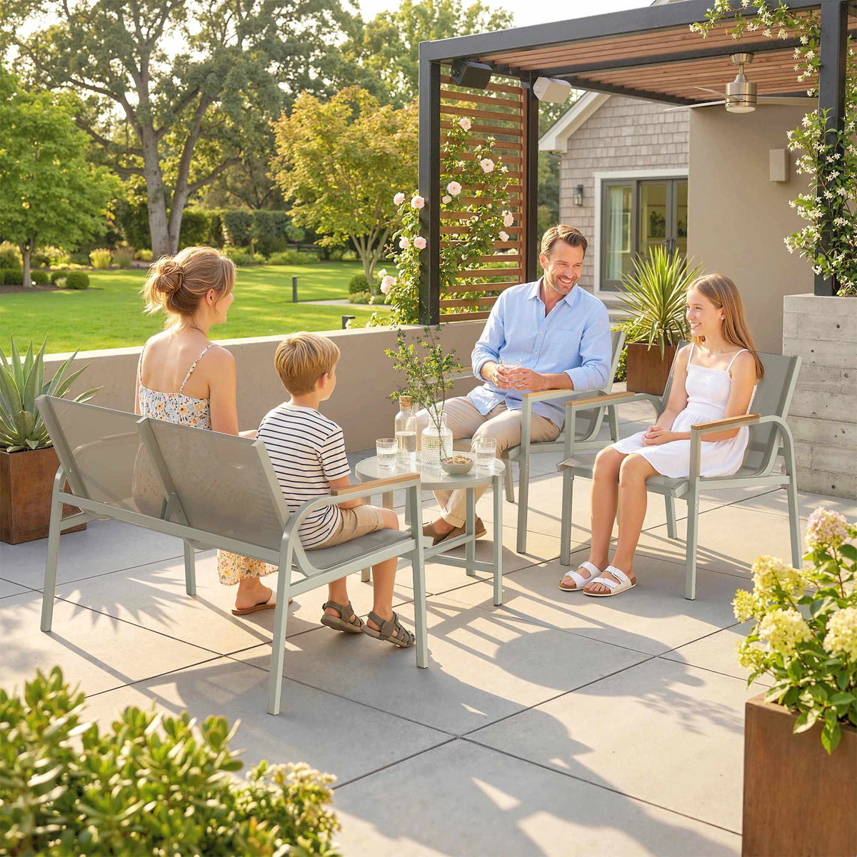 Outdoor Furniture Set for 4, Metal, Green, Includes Table