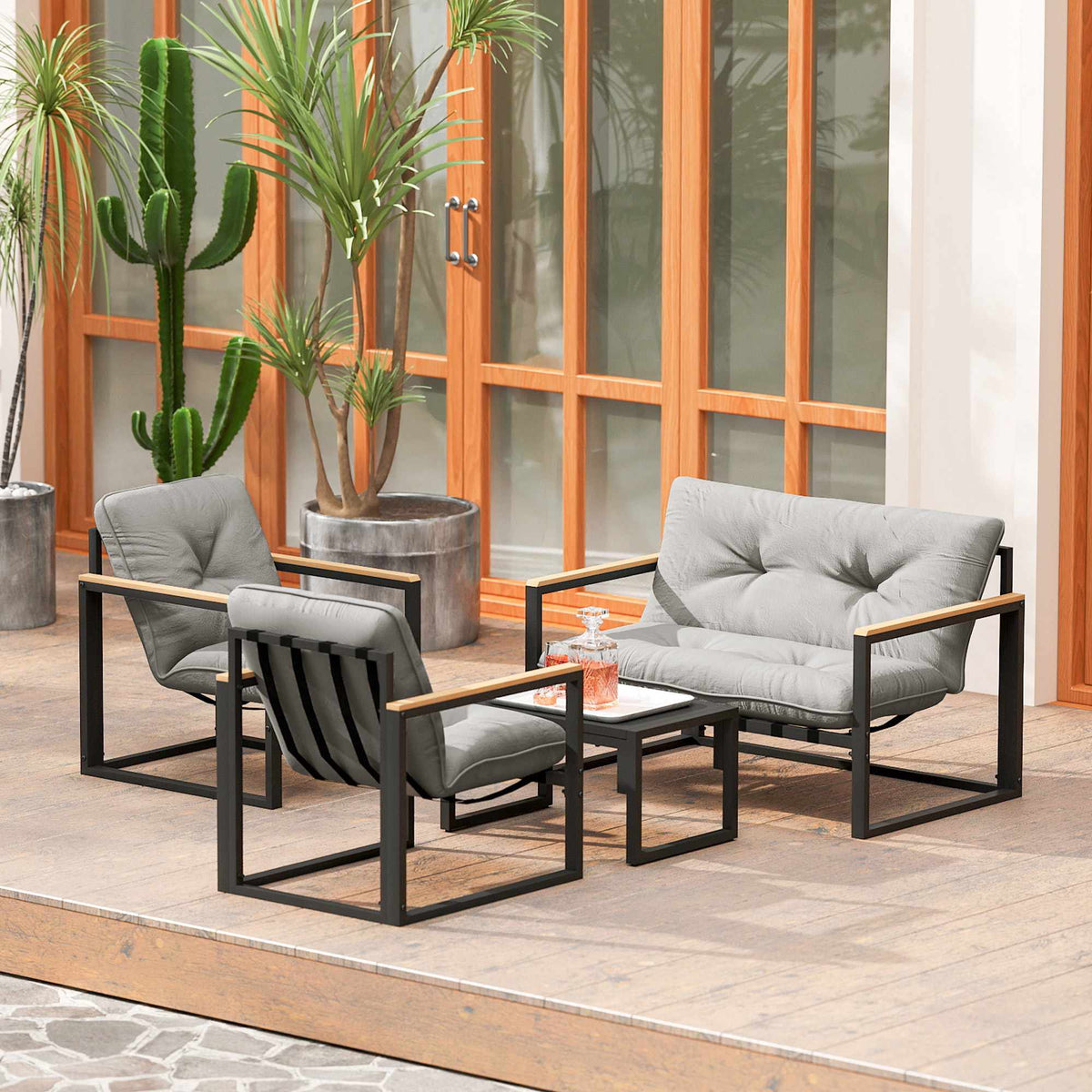 Outdoor Furniture Set for 4, Weatherproof, Light Grey