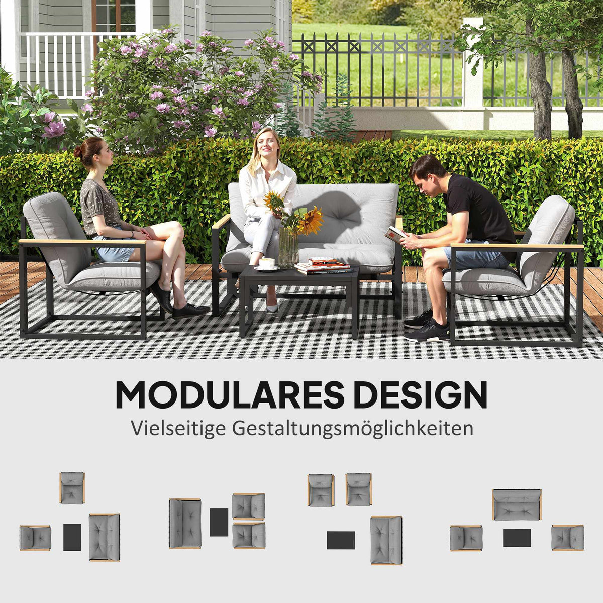Outdoor Furniture Set for 4, Weatherproof, Light Grey