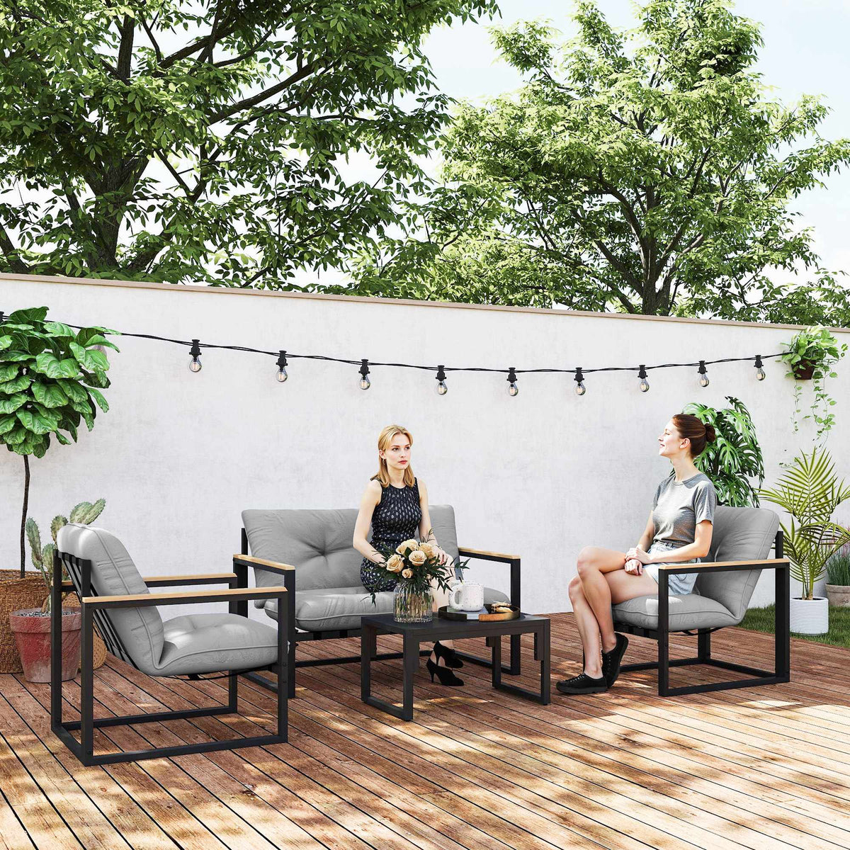 Outdoor Furniture Set for 4, Weatherproof, Light Grey