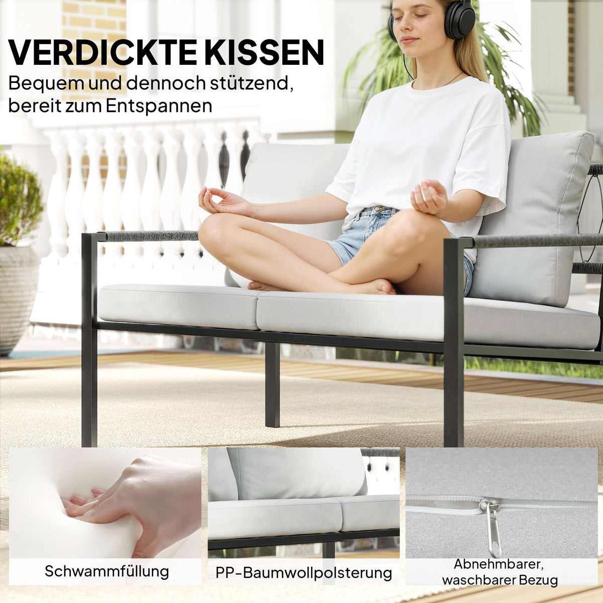 Outdoor Furniture Set for 4, Weatherproof, Light Grey