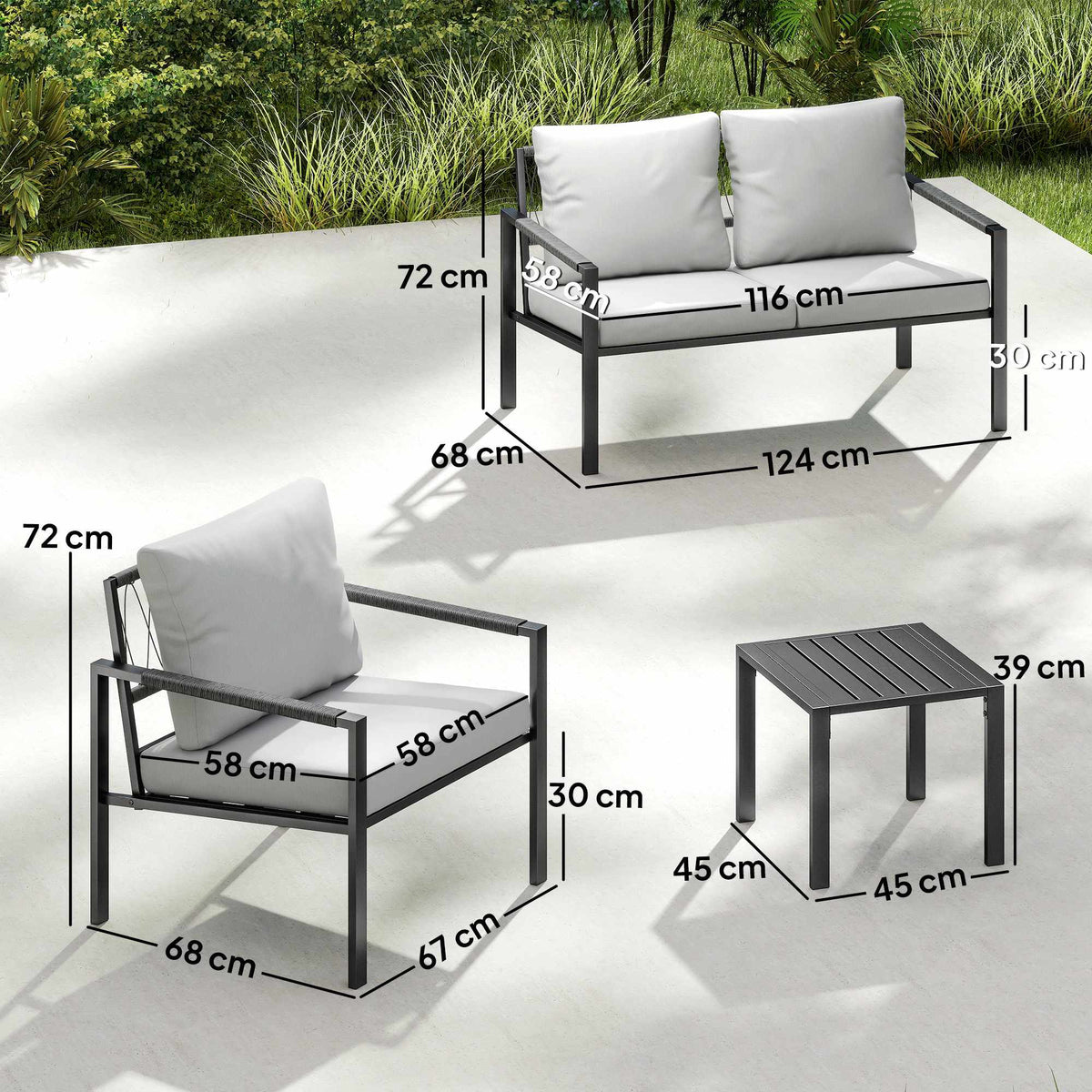 Outdoor Furniture Set for 4, Weatherproof, Light Grey