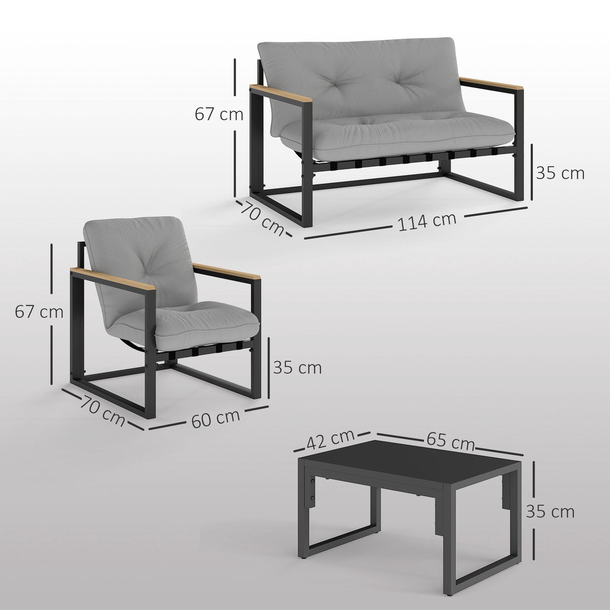 Outdoor Furniture Set for 4, Weatherproof, Light Grey