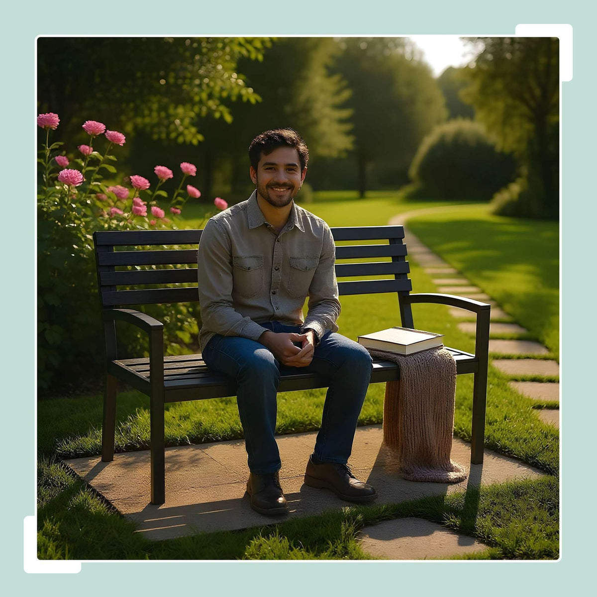 Outdoor Garden Bench, WPC & Metal, Weather-Resistant