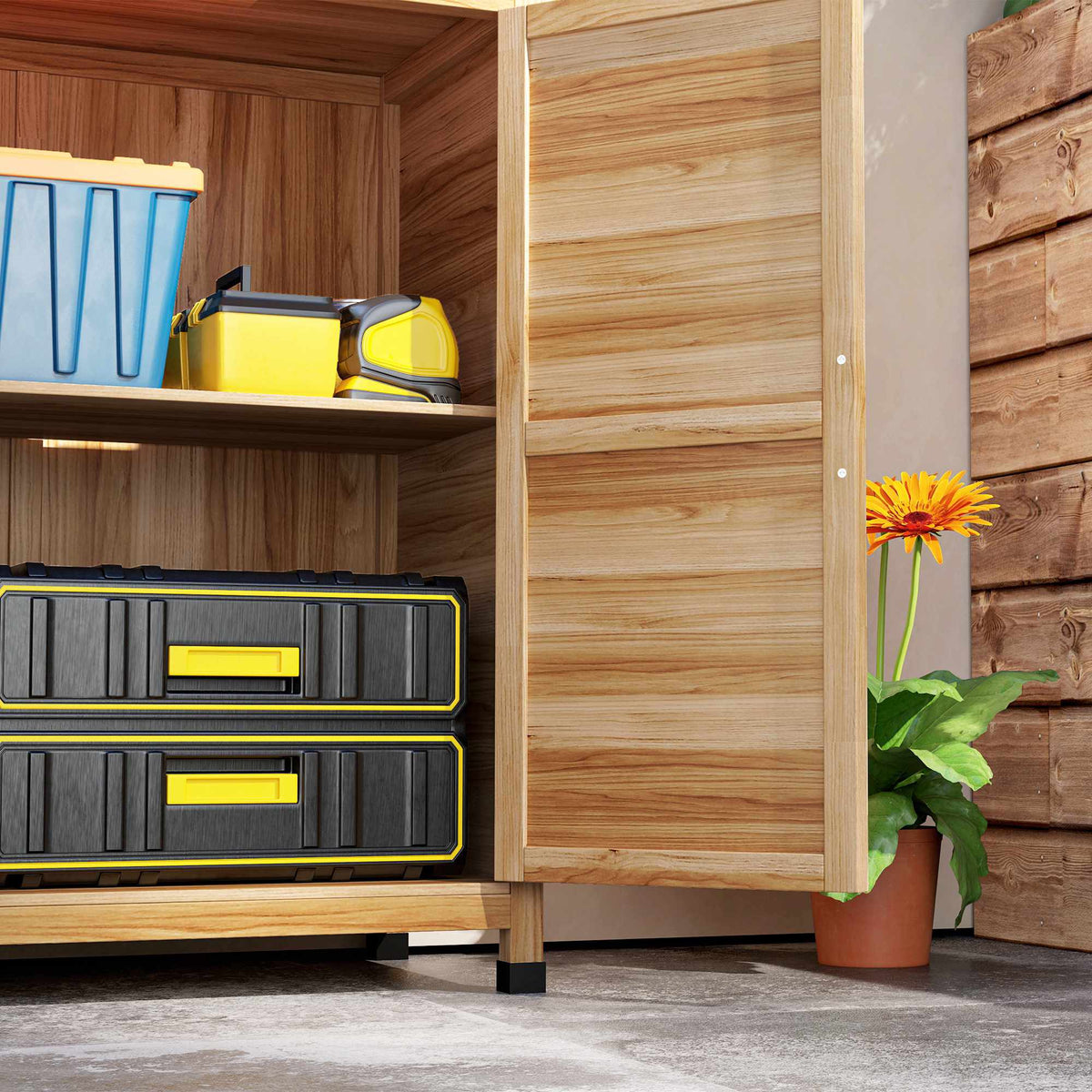 Outdoor Garden Cabinet with Shelf & Workbench, Wood & Steel