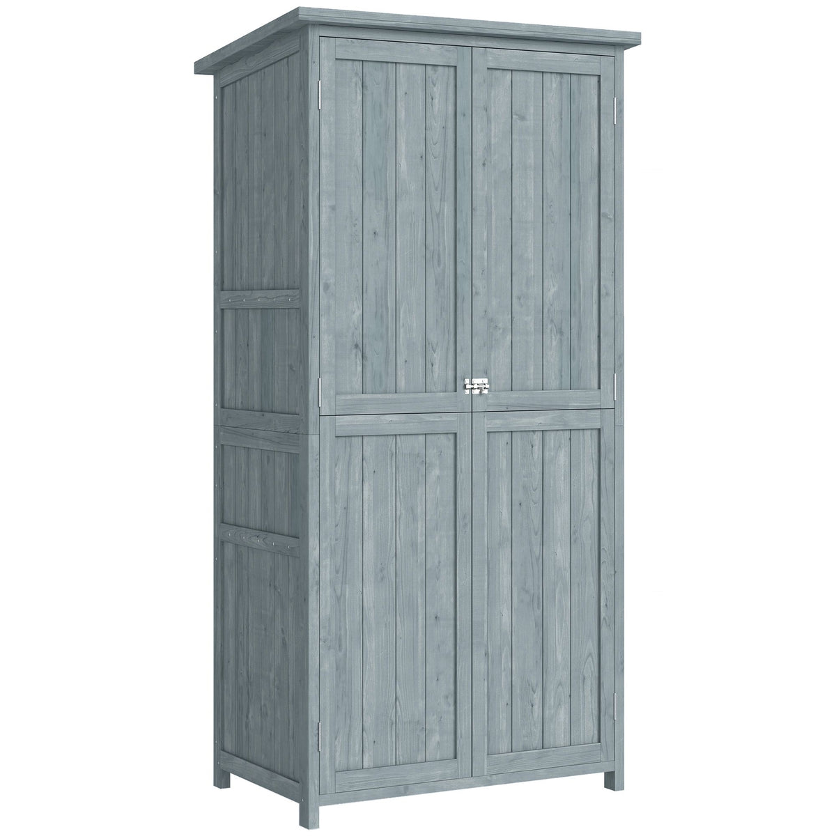 Outdoor Garden Cabinet with Shelves and Hooks, Grey Wood