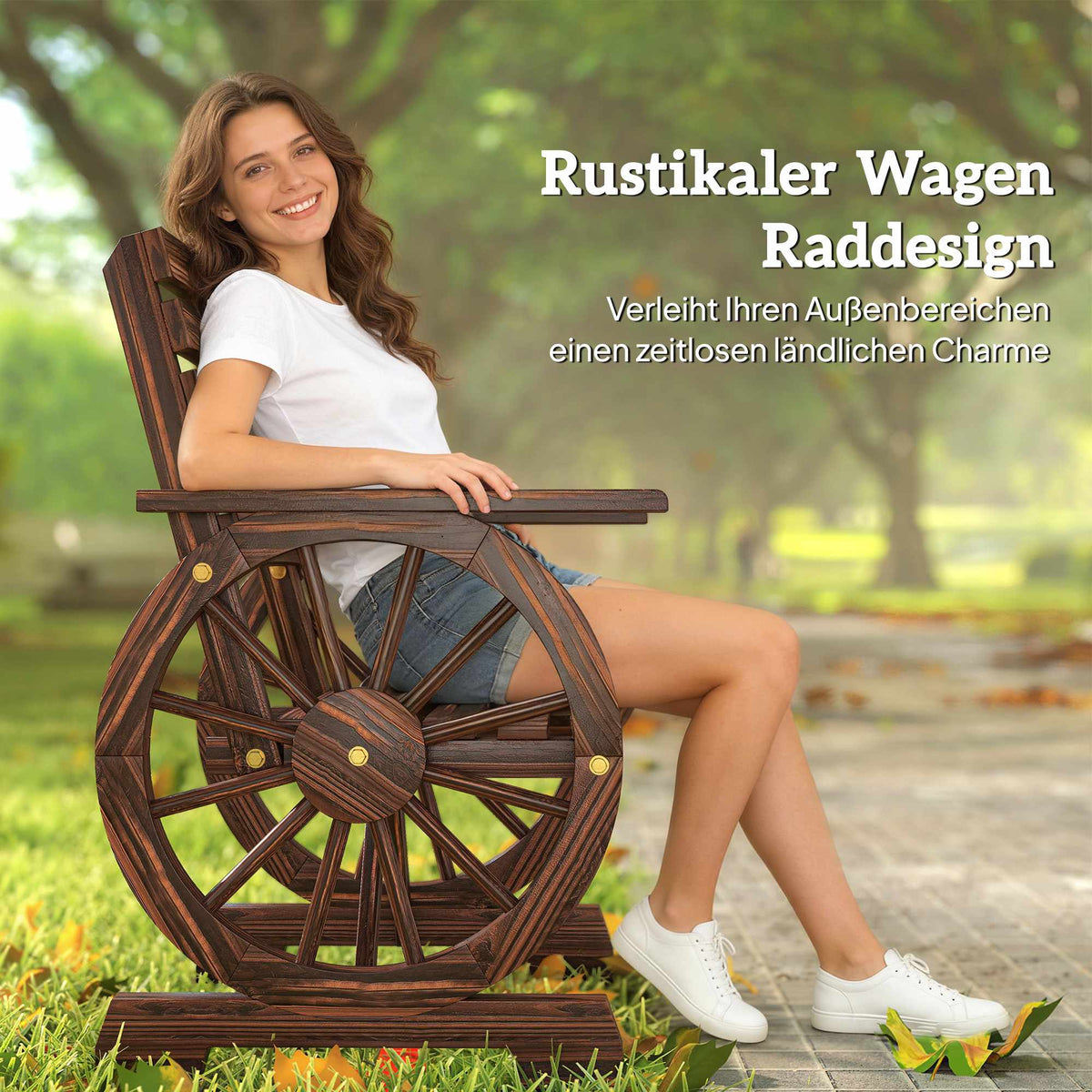 Outdoor Garden Chair, Wagon Wheel Design, Pine & Fir Wood