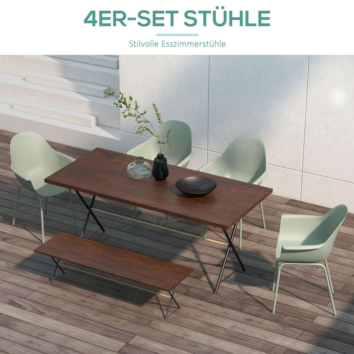 Outdoor Garden Chairs Set of 4, Green, Plastic/Metal, 120kg Capacity