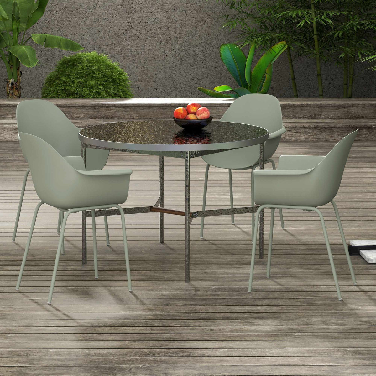 Outdoor Garden Chairs Set of 4, Green, Plastic/Metal, 120kg Capacity