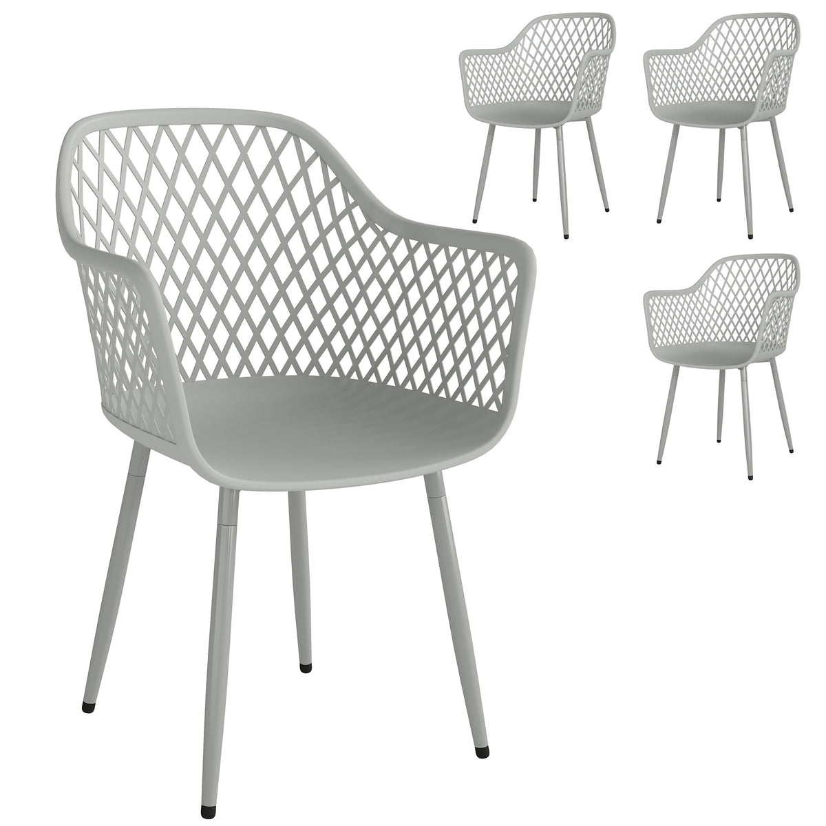 Outdoor Garden Chairs Set of 4, UV-Resistant Plastic, Grey