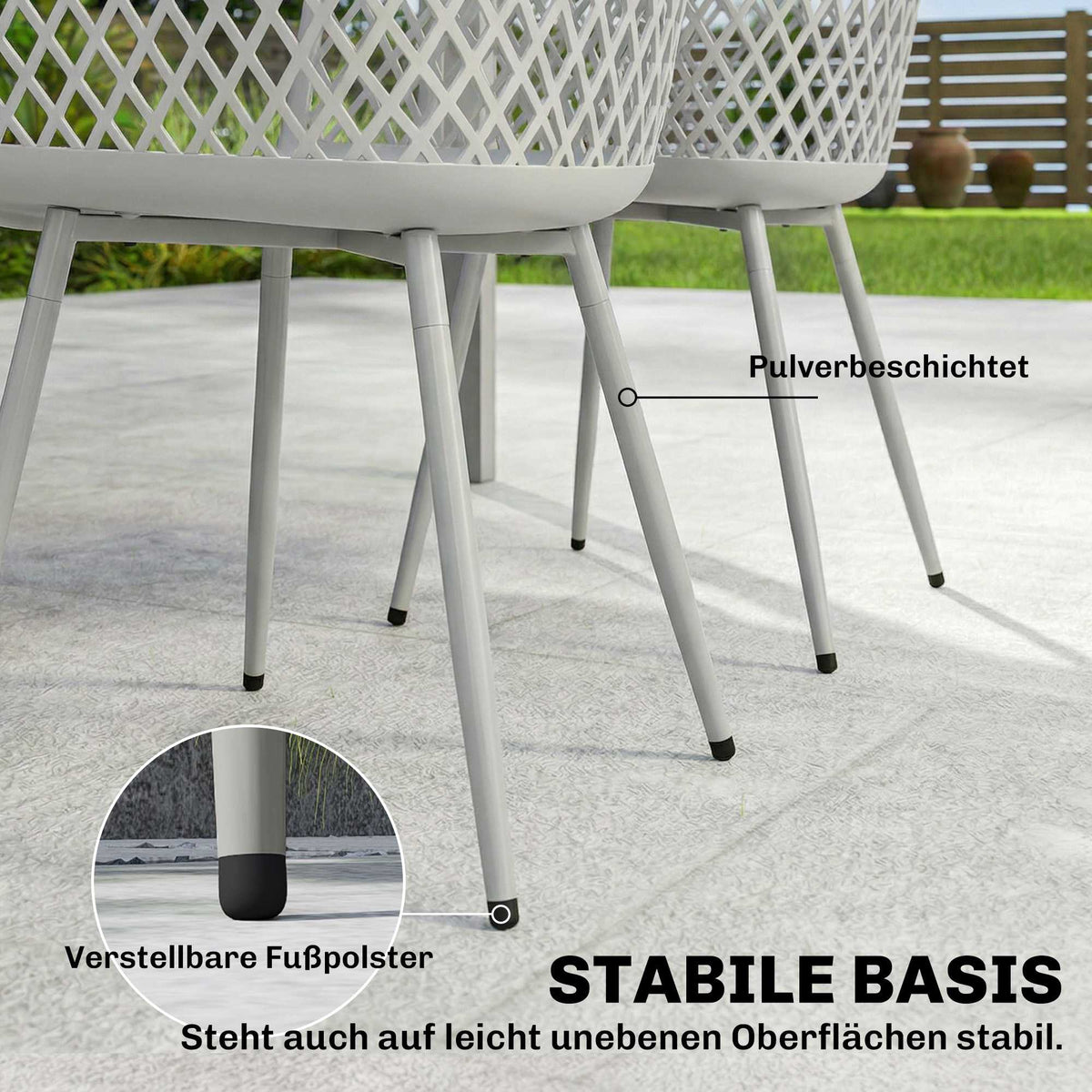 Outdoor Garden Chairs Set of 4, UV-Resistant Plastic, Grey