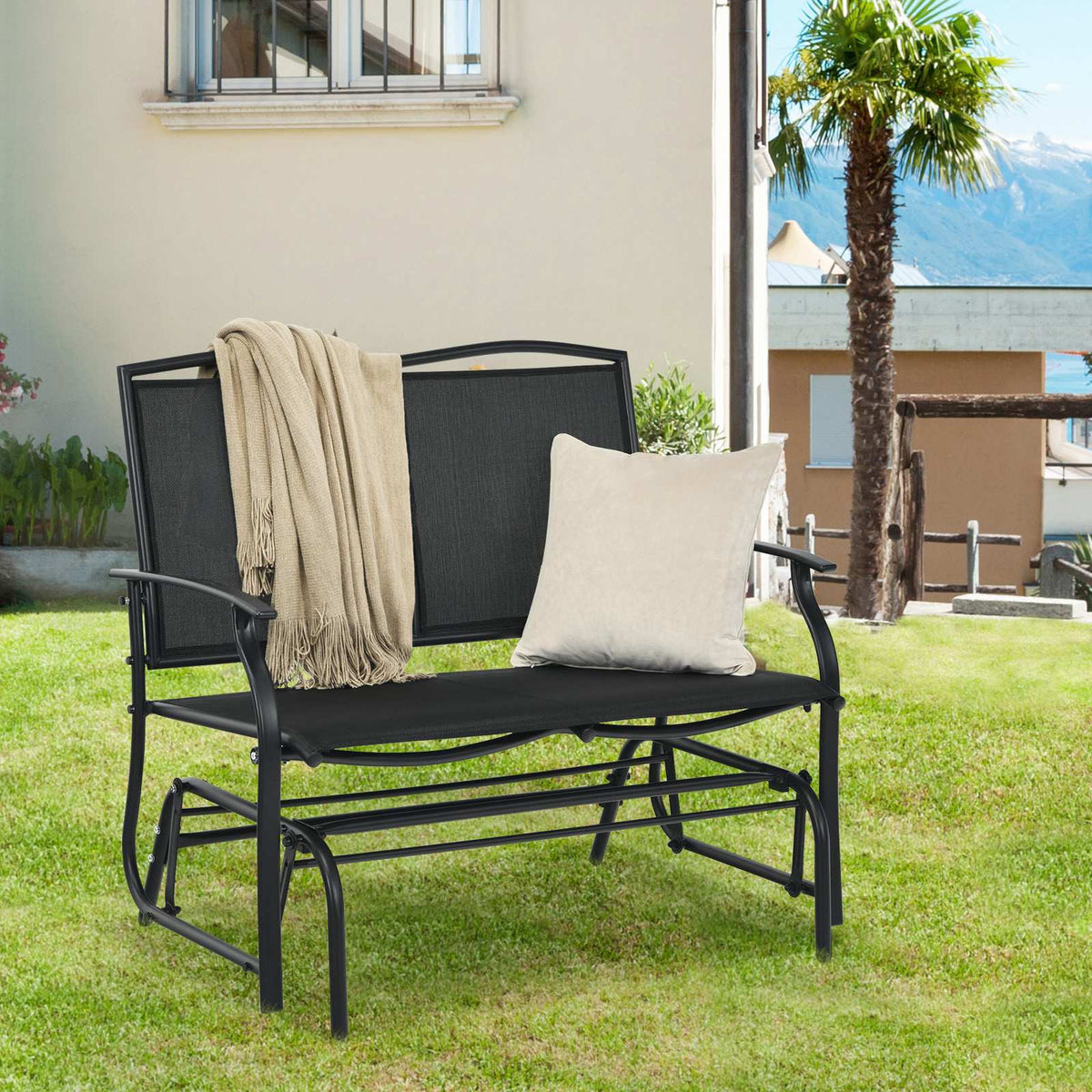Outdoor Glider Rocking Loveseat, 2-Seat Steel Frame