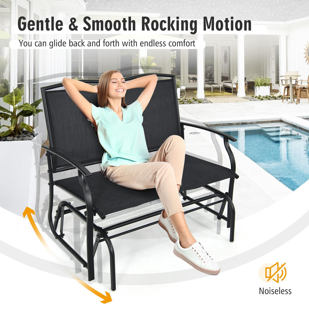 Outdoor Glider Rocking Loveseat, 2-Seat Steel Frame