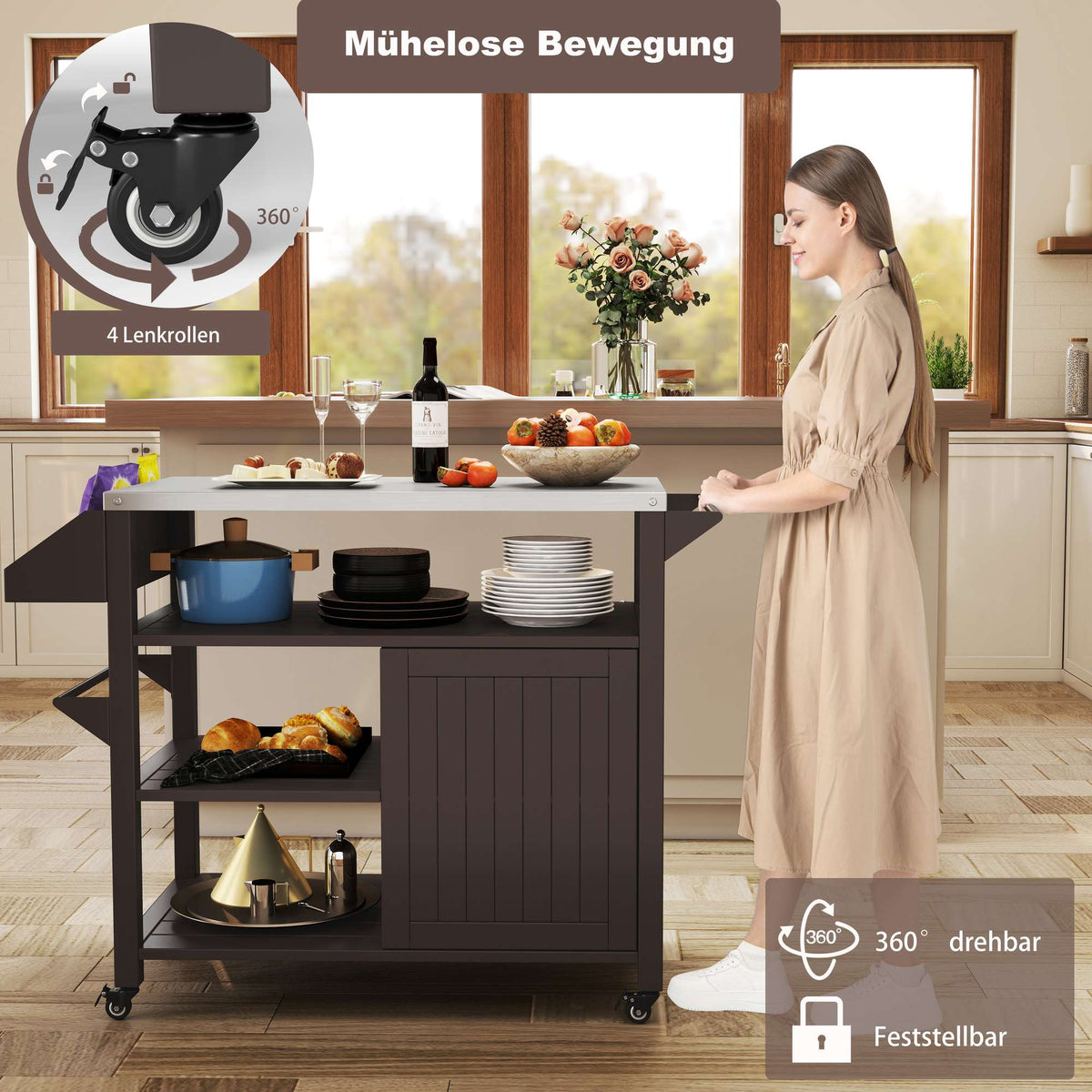 Outdoor Grill Cart with Stainless Steel Top, Shelves, Cabinet