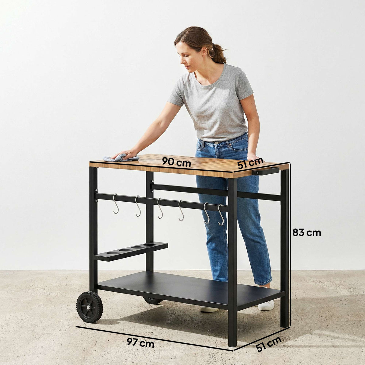 Outdoor Grill Cart with Wheels, Metal, 97x51x83 cm, Black/Brown
