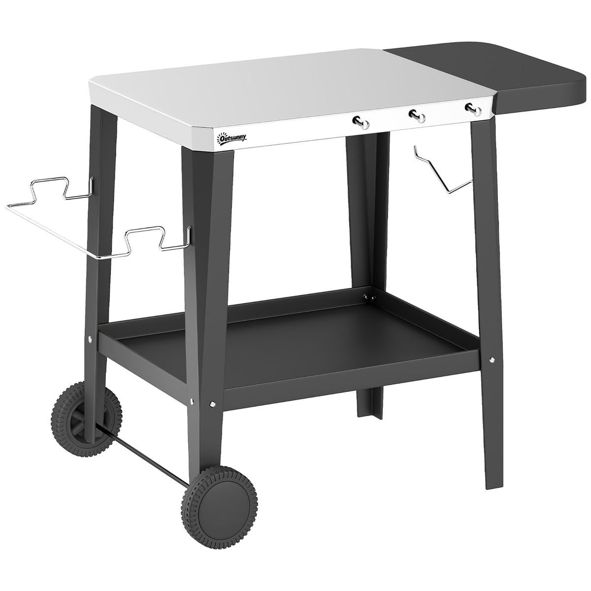 Outdoor Grill Cart with Wheels, Stainless Steel, Black, 115x67.5x80.5 cm