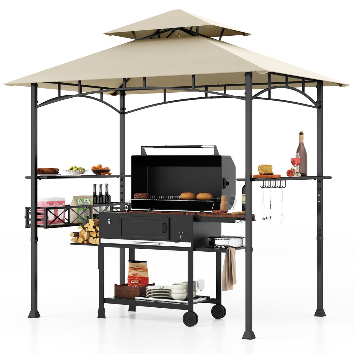 Outdoor Grill Gazebo 8x5 Ft, Double-Tier, Shelves, Hooks