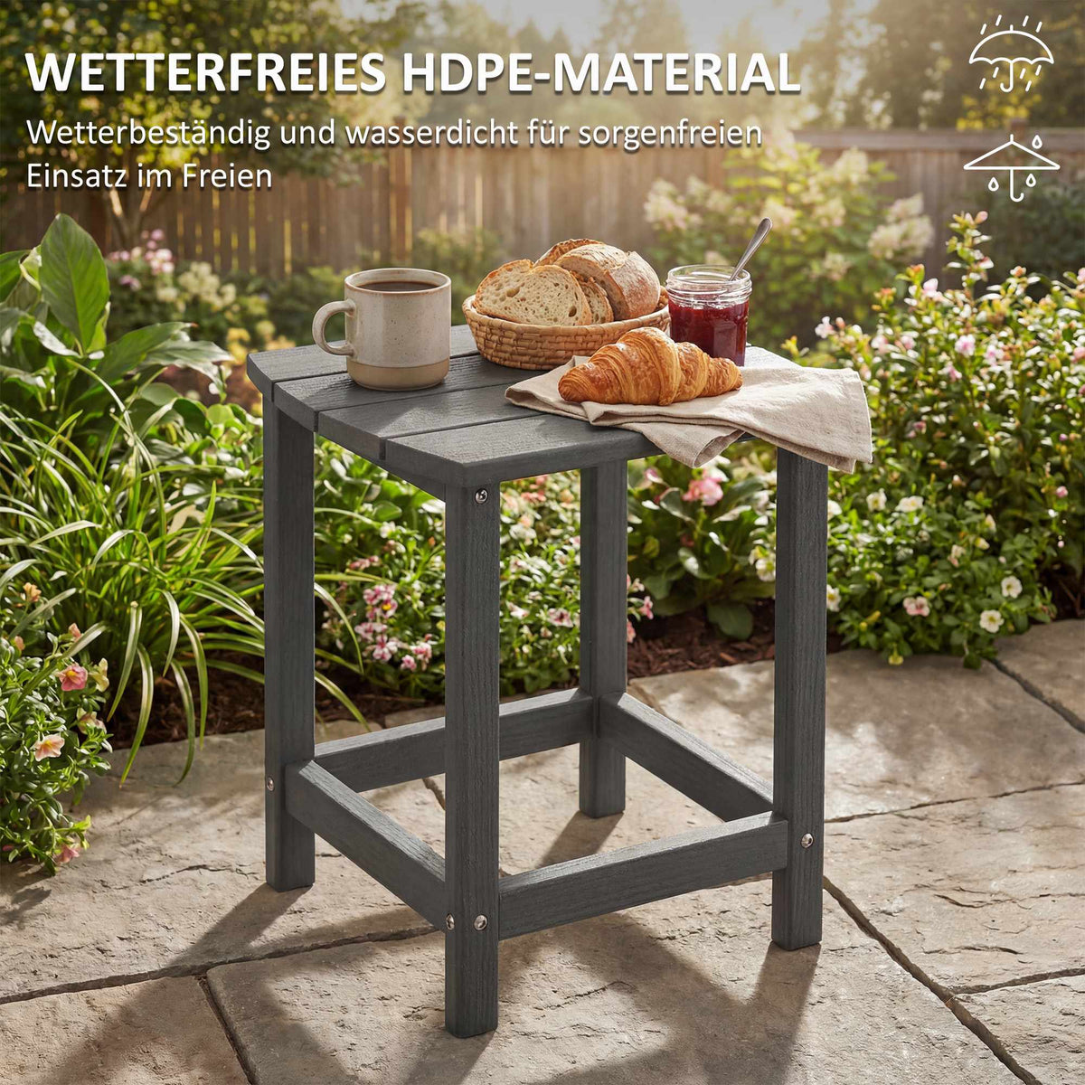 Outdoor HDPE Side Table, Weatherproof, 48x37x46 cm, Gray